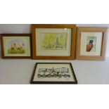 Pigs and Pheasant, pair watercolours signed and dated Jon Nichols, Old Market Square Nottingham,