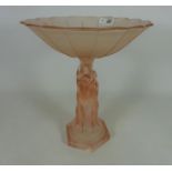 Art Deco pink tinted glass centrepiece moulded with the Three Graces,