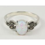 Opal ring with marcasite shoulders stamped 925 Condition Report <a href='//www.