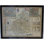 'Northumberland', 17th Century John Speed engraved map hand coloured, pub. pub.