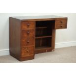 Early 20th century 'Heal's of London' oak desk with six drawers and bookcase, leather inset top,