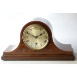 Edwardian inlaid mahogany hat top mantle clock,