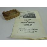 Robert 'Mouseman' Thompson ashtray with original product list from time of original purchase