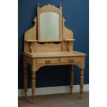 Victorian pine two drawer dressing table with raised rectangular swing mirror, W91cm, H150cm,