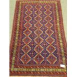 Persian red and blue ground rug, repeating pattern,