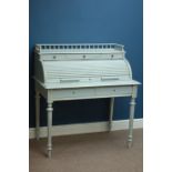 Victorian style painted tambour roll top desk, five drawers, fitted interior, fluted legs, W101cm,