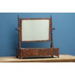 Georgian mahogany bow front toilet mirror, three drawers, W51cm, H51cm,