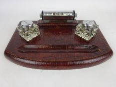 Art Deco leather Crocodile effect desk stand with perpetual calendar Condition Report