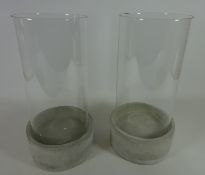 Pair cylindrical glass candle holders,