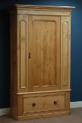 Victorian pine single wardrobe with drawer to base, W116cm, H199cm,