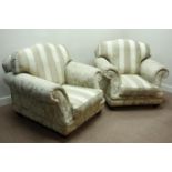 Three seat sofa (W210cm), and pair matching armchairs (W115cm),