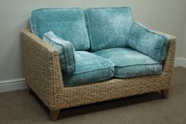 Marks & Spencer two seat rattan sofa with loose cushions,