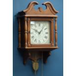 New England stained beech cased wall hanging clock,