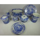 Spode 'Italian' pattern ceramics including a large dish, 'Tea' and 'Utensils' jars,