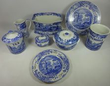 Spode 'Italian' pattern ceramics including a large dish, 'Tea' and 'Utensils' jars,