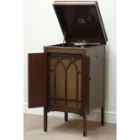 Early 20th century 'His Masters Voice' oak cased gramophone model 157, H46cm, H92cm,