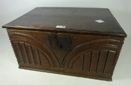 18th century oak carved box, with later lid,