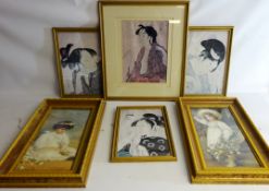 Japanese Female Portraits, four colour prints and Children with Flowers,