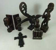 Pair of African carved book ends and other similar carved sculptures in one box Condition