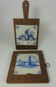 Pair early 18th/ early 19th Century Delft tiles set in oak frames (2) Condition Report