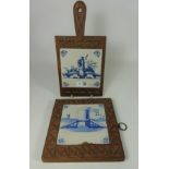 Pair early 18th/ early 19th Century Delft tiles set in oak frames (2) Condition Report