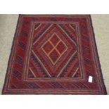 Tribal Gazak red and blue ground rug, 113 x 122 Condition Report <a href='//www.