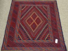 Tribal Gazak red and blue ground rug, 113 x 122 Condition Report <a href='//www.