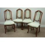 Set four reproduction walnut framed upholstered chairs Condition Report <a