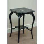 Early 20th century ebonised carved wood two tier occasional table, 48cm x 48cm,