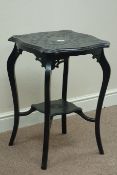 Early 20th century ebonised carved wood two tier occasional table, 48cm x 48cm,