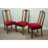 Three late Victorian oak chairs with upholstered seats