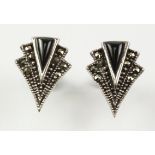Pair of onyx and marcasite ear-rings stamped 925 Condition Report <a