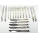 Georg Jensen silver Acorn pattern designed by Johan Rodhe - set of four dinner knives,