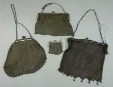 Three early 20th Century chain mail evening bags and a matching purse (4) Condition