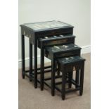 Japanese Shibayama and black lacquered nest of four tables,