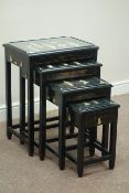 Japanese Shibayama and black lacquered nest of four tables,