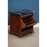 Edwardian walnut piano stool, upholstered seat, pull down music storage compartment,