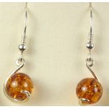 Pair of Baltic amber drop ear-rings stamped 925 Condition Report <a href='//www.
