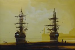 Two Men O War at Anchor in a Harbour,