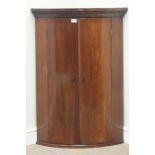 Georgian mahogany bow front corner cabinet, dentil cornice detail, W70cm,