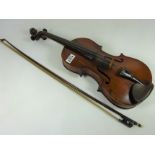 Late 19th/ early 20th Century violin, with two piece Mahogany back and bow in case,