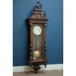 Large 19th century walnut cased Vienna regulator wall clock, turned and carved pilasters,