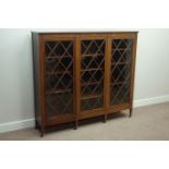 Edwardian inlaid mahogany bookcase, three glazed doors, with adjustable shelves, W153cm, H137cm,