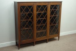 Edwardian inlaid mahogany bookcase, three glazed doors, with adjustable shelves, W153cm, H137cm,