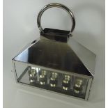 Stainless steel 5 light lantern with hoop handle, W35cm,
