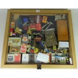 Table top display case containing various Vintage items,