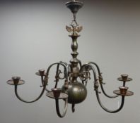 Burnished metal six branch chandelier Condition Report <a href='//www.