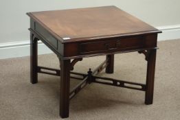 Reproduction mahogany square coffee table with single drawer, 65cm x 65cm,