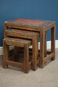 Nest of three Eastern style painted hardwood occasional tables,