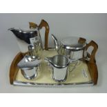 Picquot ware four piece tea service on tray Condition Report <a href='//www.